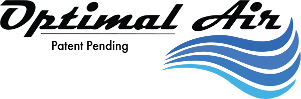 Optimal Air Logo - Black script type with blue airflow graphic in bottom right