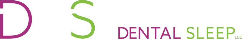 Dynamic Dental Sleep Logo - Sans-serif type in purple, white, and green